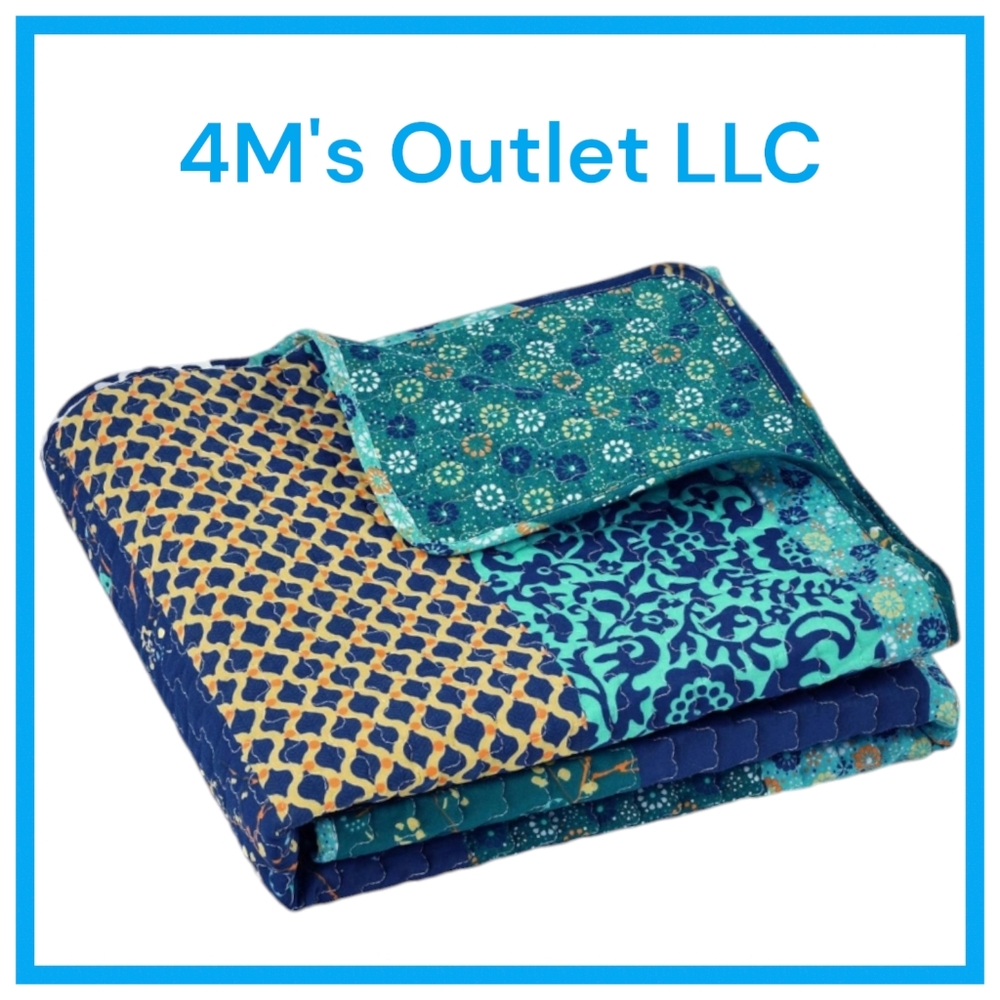 Reversible Cotton Throw Blanket, 50" W x 60" L, Peacock - Colorful Boho Patterns